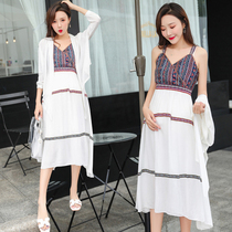 Pregnancy maternity dress harness with dress and summer dress upscale suit out of fashion Tidal Hot Mother Summer Dresses Snowspun Medium Long