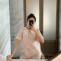 Pregnancy maternity dress 2020 new small fragrance dress Dress Doll Collar Short Sleeve Dress Fashion stylish Pregnant Woman Skirt Summer Dress