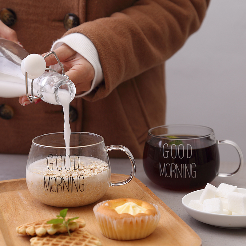 Breakfast Cup Glass Mug Home Milk Cute Big Belly Oatmeal Cup Mesh Red Ins Water Cup Female Large Capacity