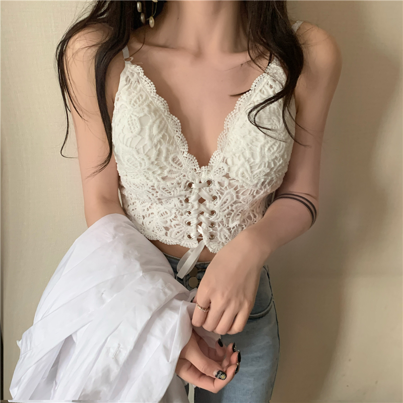 Plus-Size Lace Camisole for Women, New Summer Design, Unique Style, V-Neck, Tie-Up, Sexy Lingerie Bra