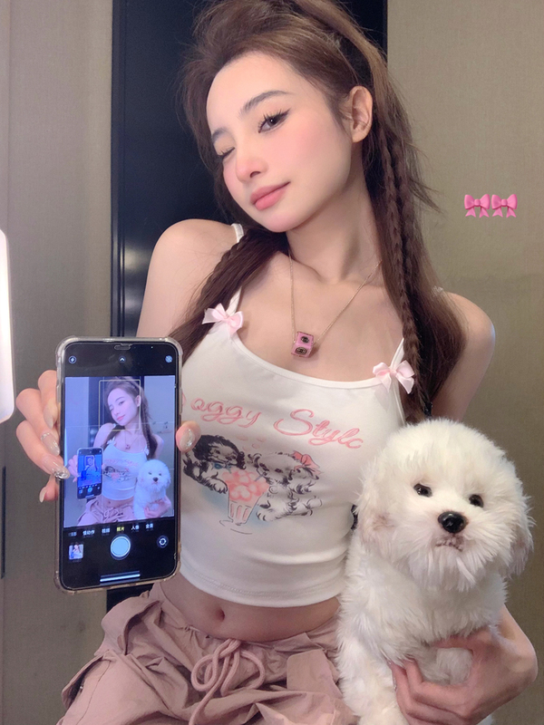 Plus-Size Women's Clothing, Sweet and Spicy Style Camisole, Summer Outerwear, Slimming, Cute, Pure and Desirable, Short Crop Top