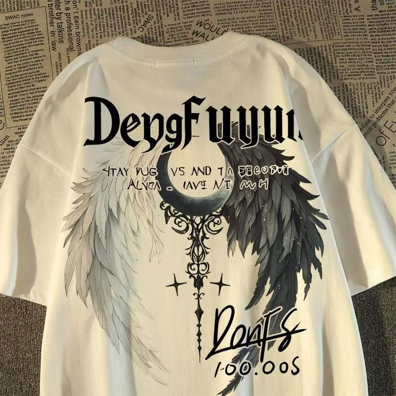 2026 New Retro High Street Trendy American Style Wing Print Short-Sleeve Men's T-Shirt Summer Top Street Loose Fit 12 2026 New Retro High Street Trendy American Style Wing Print Short-Sleeve Men's T-Shirt Summer Top Street Loose Fit 12