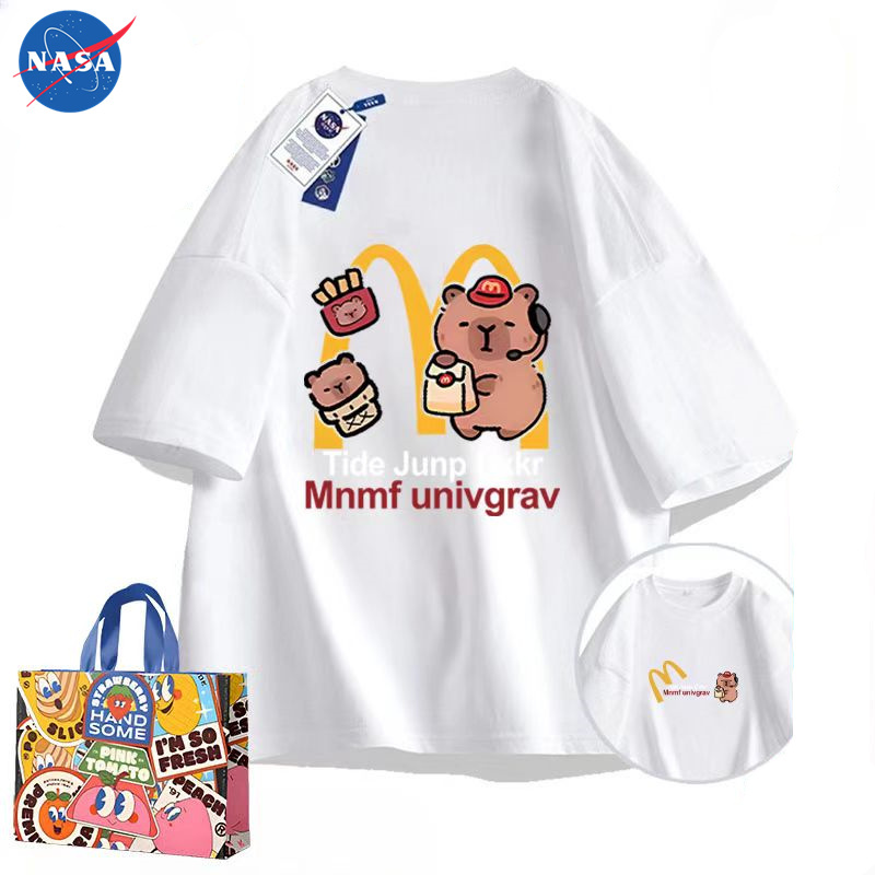 Nasa Anime Capybara Trendy Short-Sleeved T-Shirt for Men and Women, Summer ins Cute Loose Large Size Top