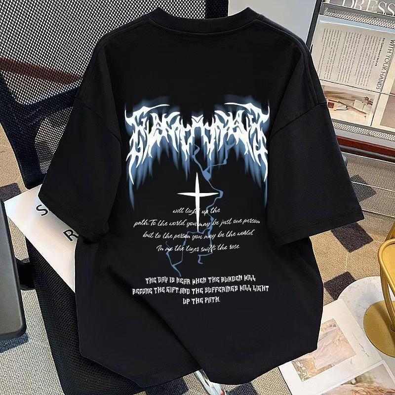 American High Street Lightning Print Short-Sleeve T-Shirt for Men and Women, Summer Oversize Loose Trendy Brand ins Casual Top12 American High Street Lightning Print Short-Sleeve T-Shirt for Men and Women, Summer Oversize Loose Trendy Brand ins Casual Top12