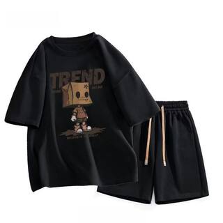 短袖t恤男港风ins潮流五分袖男五分短裤一套夏季新款运动休闲套装