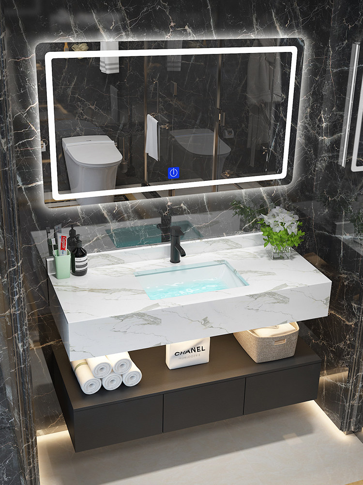 Nordic Bath Cabinet Combination Makeup Dressing Room Marble Washbasin Hotel with the same small household type wash-face wash terrace solid wood