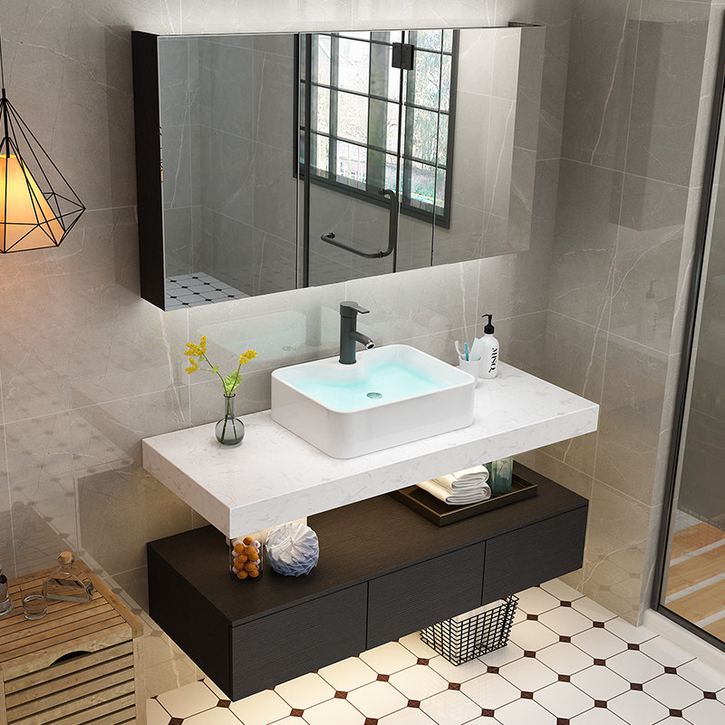 Nordic Hanging Wall Style Marble Bath Cabinet Makeup Room Washbasin Bath Cabinet Combination Makeup Dressing Room Wash table surface basin