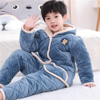 Thickened boys' coral velvet long-sleeved autumn and winter pajamas