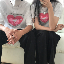 Dongri is a curly couple of love printing short-sleeved 2021 new womens summer loose round-neck t-shirt