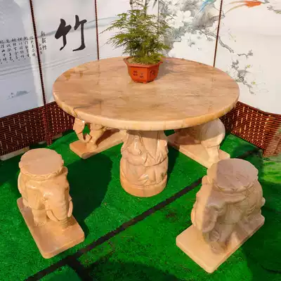 Antique stone table Marble courtyard stone table Elephant stone stool Sunset red stone round table White marble Outdoor stone table and chair