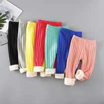 Boy warm pants with velvety inner wearing spring and autumn girl beating bottom baby pure cotton winter thickened children single thermal pants