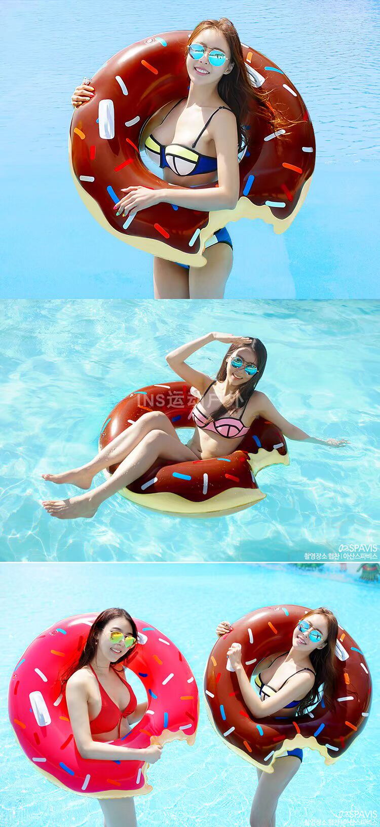 Donut bơi vòng người đàn ông và phụ nữ trưởng thành tăng phao cứu sinh dày tay nhanh tay mạng bong bóng dễ thương màu đỏ dưới vòng phao đỡ cổ
