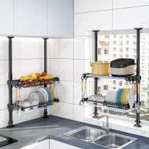 Kitchen window sill shelf kitchen window Top Wall non-perforated retractable Bowl storage rack for dishes sink drain rack