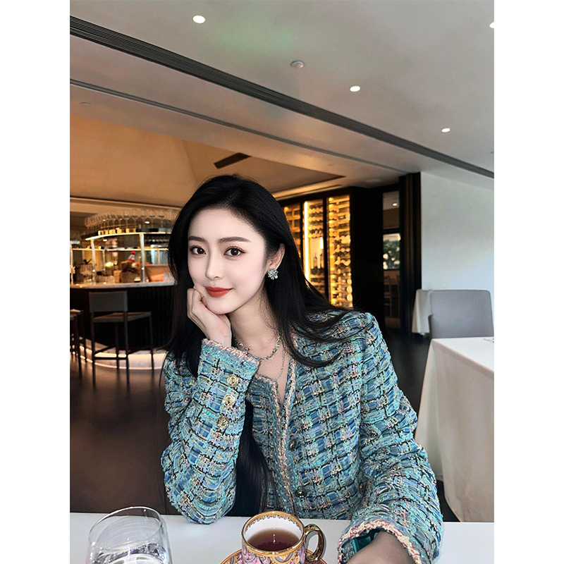 Blue Tweed Jacket for Women, French Style, High-End, Socialite, Heavy Craftsmanship, Short, Long-Sleeved Top Blue Tweed Jacket for Women, French Style, High-End, Socialite, Heavy Craftsmanship, Short, Long-Sleeved Top