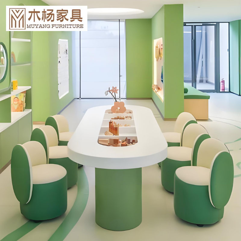 Sales Office Children's Area Table and Chair Set, Shopping Mall Early Education Center Building Block Table and Stool, Entertainment Venue Baby Painting Table