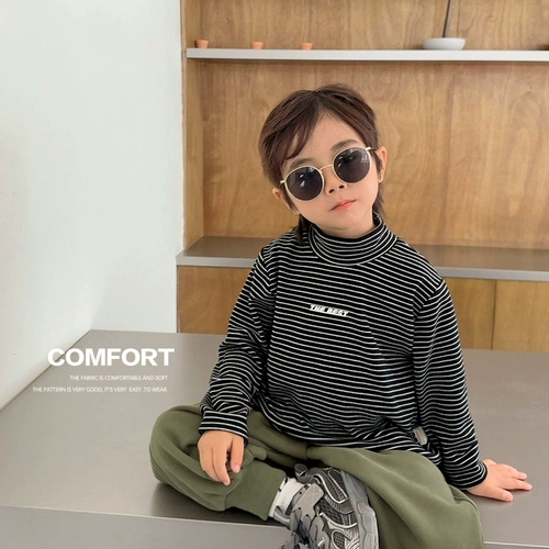 Бархатный лонгслив для мальчиков, футболка, осенний демисезонный детский пуховик, высокий воротник, детская одежда