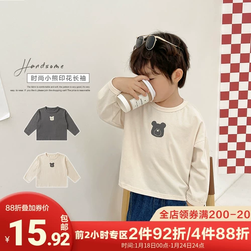 Мультяшная футболка для мальчиков, осенняя детская утепленный лонгслив, детская одежда, в западном стиле