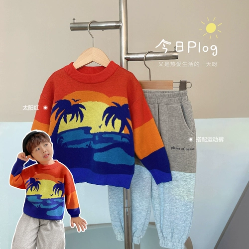 Осенний свитер для мальчиков, осеннее демисезонное трикотажное детское термобелье, детская одежда, в западном стиле