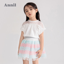 Shopping mall with Anael childrens clothes girl T-shirt short sleeve 2021 summer new foreign style mesh semi-transparent baby coat