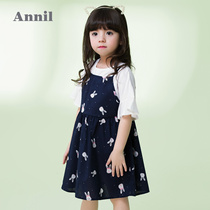 Anel childrens clothing girl fake two princess skirt short sleeve summer new baby dress one or two years old