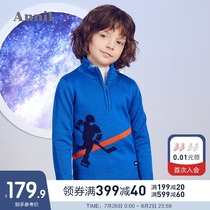 Annai childrens clothing boys sweater winter new mens middle and large childrens casual jacquard half open collar long-sleeved sweater