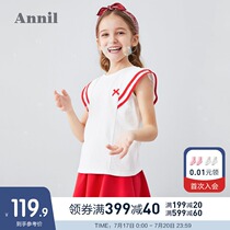 Annai childrens clothing Girls dress suit Summer new childrens fashion student net red skirt suit