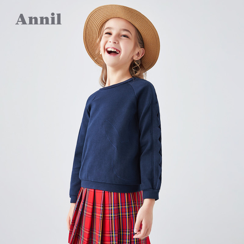 Shopping mall with Annell girls round neck long sleeve hoodie autumn pullover top loose T-shirt spring and autumn web celebrity children's wear