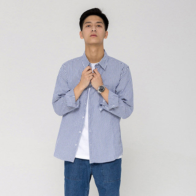 PALAND cotton shell button blue and white striped shirt original Japanese fashion brand spring and autumn casual thin shirt