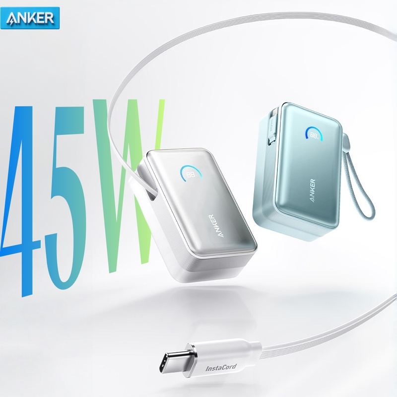 Anker 45W Retractable C Cable 10000Mah Power Bank Typec Portable Pd Fast Charging Mobile Power Supply Compact