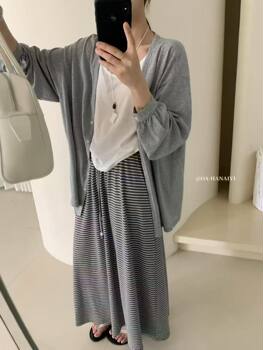 9227三件套夏季新韩系百搭高级感休闲显瘦背心外套条纹半身裙套装