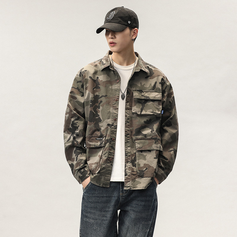 Spring and Autumn New Men's Casual Camouflage Jacket, Long-Sleeved American Retro Workwear Top, Youth Jacket Trend