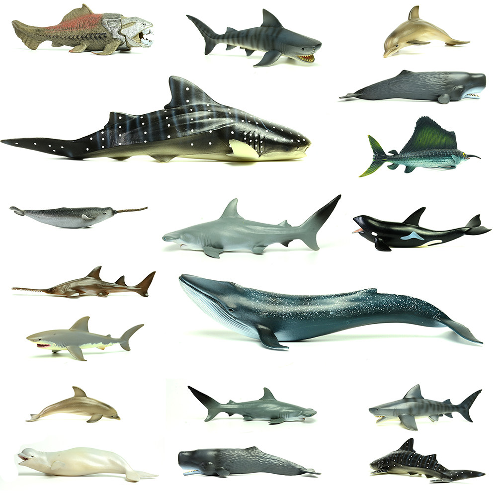 Simulation sea life Animal model toy Great White shark Fish Turtle Dolphin Penguin Shark Blue Whale Lobster Devil