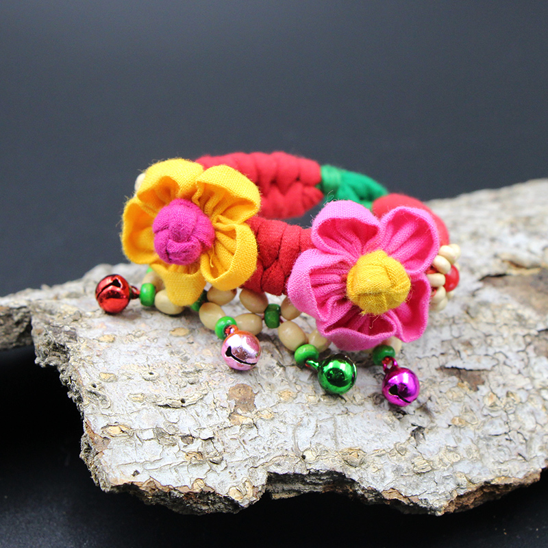 Batch of Yunnan Ethnic Wind Cloth Arts handmade Distinctive Bell-Hand Woven Flowers Dance Accessories Lady Ornaments