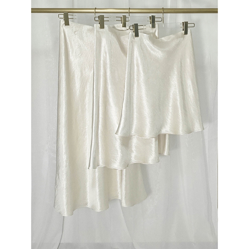 Pleated Acetate Skirt Imported from Japan, Minimalist Style Midi Skirt in Off-White, A-Line Skirt with Drape, High-Waisted Mid-Length Skirt Pleated Acetate Skirt Imported from Japan, Minimalist Style Midi Skirt in Off-White, A-Line Skirt with Drape, High-Waisted Mid-Length Skirt