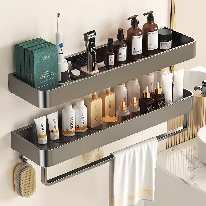 Gun Ash Toilet Bathroom Shelf Shelving Shelving Free Toilet Wash Terrace Wash Room Wall-mounted Wall Containing Rack-Taobao