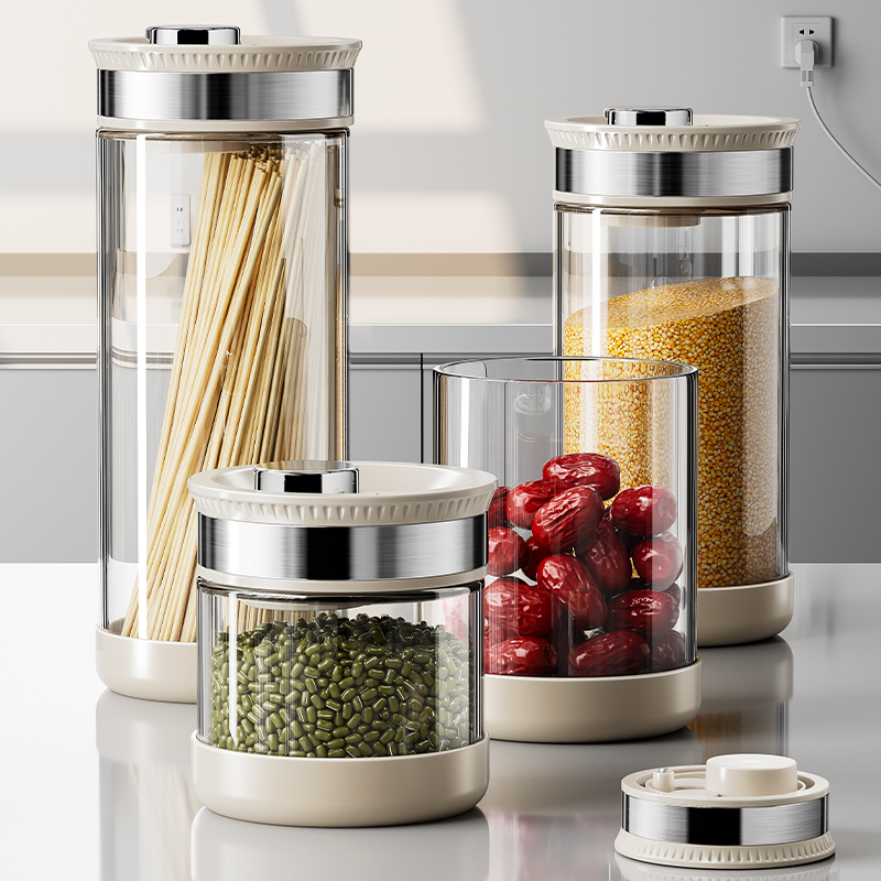 真空密封瓶、食品グレードのガラス保存瓶、乾物、穀物、コーヒー豆、プラスチック製保存箱