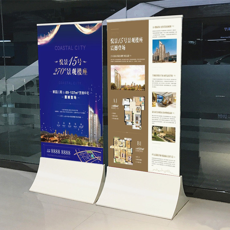 Shopping mall billboard stainless steel display base Vertical advertising poster frame Outdoor glass sign pointing to the water sign