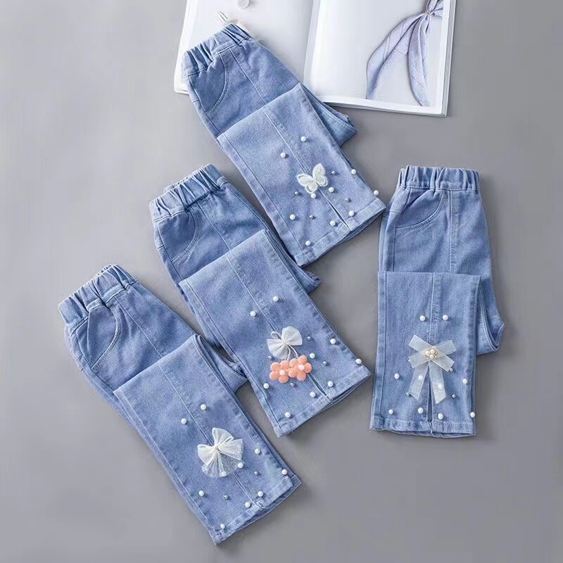 Children's Denim Bell-Bottom Pants 2026 Spring and Autumn Style Girls' Pants Baby Casual Long Pants Girls' Stylish Thin Outerwear Pants
