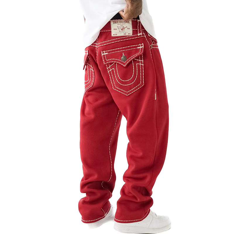 American High Street Style Men's Religious Buddha Jeans, Trendy Brand, Large Size, Thick Thread, Loose Straight Casual Long Pants, Plus Size
