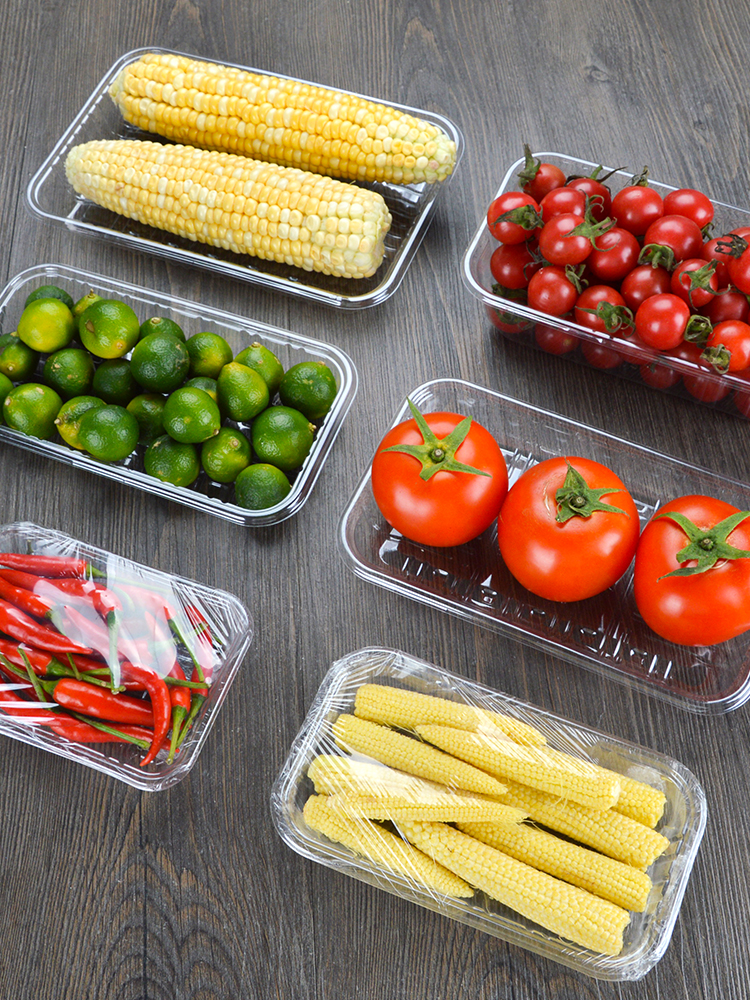 Trumpet flower disposable plastic tray Supermarket fruit and vegetable packaging box Transparent lunch box fresh tray 500 pcs