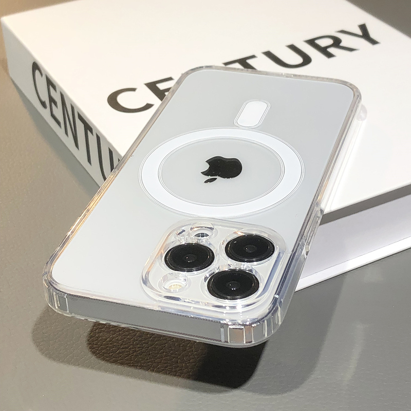 Transparent Magnetic Case with Wireless Charging Suitable for iPhone 17 Phone Case Apple 13/14/16 Soft Case 15Promax Silicone Xr/Xsmax Lens Full Coverage Anti-Drop Air Protective Case Simple Men's Style