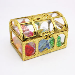 Plastic Transparent Gold and Silver Small Treasure Chest Acrylic Imitation Crystal Diamond Reward Gem Treasure for Boys and Girls