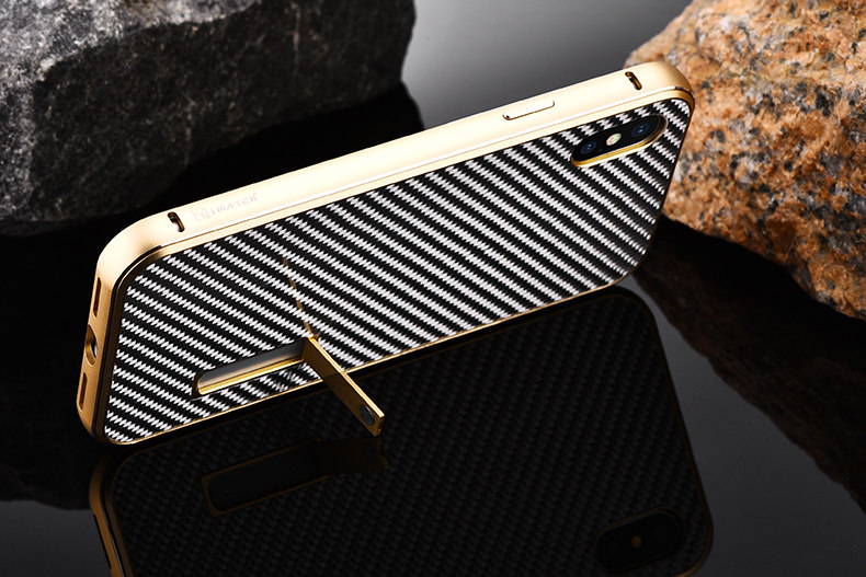 iMatch Luxury Aluminum Metal Bumper Carbon Fiber Back Cover Case for Apple iPhone X