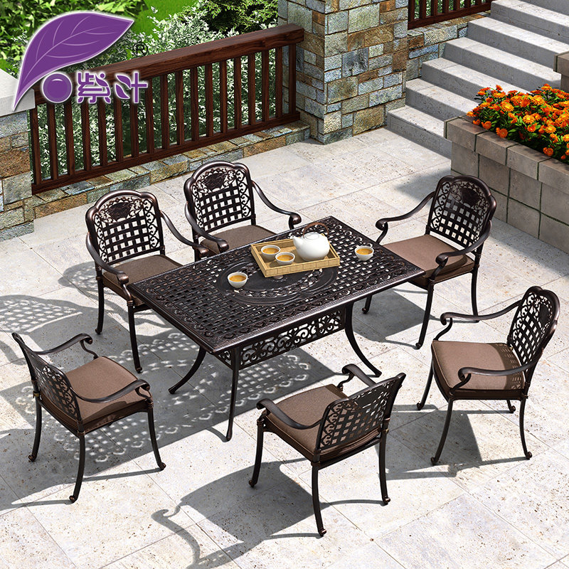 Purple Iron Table and Chair Combined Five Pieces Outdoor Casting Aluminum Chair Villa Garden Terrace Outdoor Table