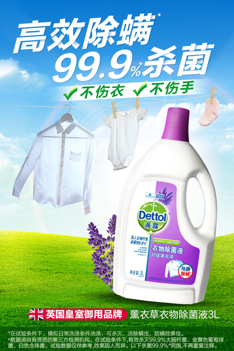 滴露 薰衣草衣物除菌液 3L*2瓶 瓶 机洗手洗均可 图1
