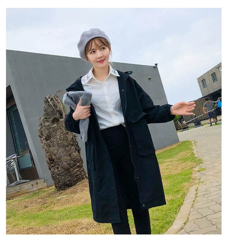Áo gió màu caramel nữ dài phần mũ trùm đầu học sinh phiên bản Hàn Quốc của áo khoác dày cỡ lớn xuân hè 2018 mới áo khoác nữ