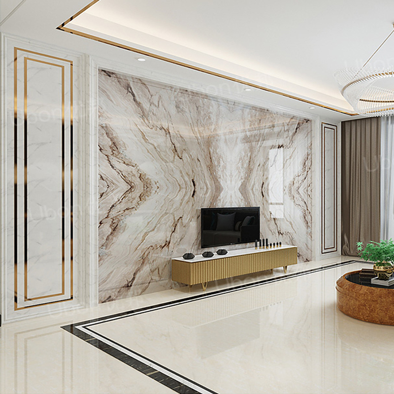 Modern Tv Background Wall Tiles 2026 New Style Living Room European-Style Marble Stone Slab Luxury Stone Video Wall Decoration
