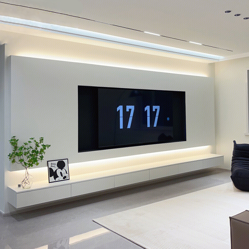2026 New Wabi-Sabi Style Matte Plain Cream Minimalist Living Room Suspended Tv Background Wall with Slate Panel