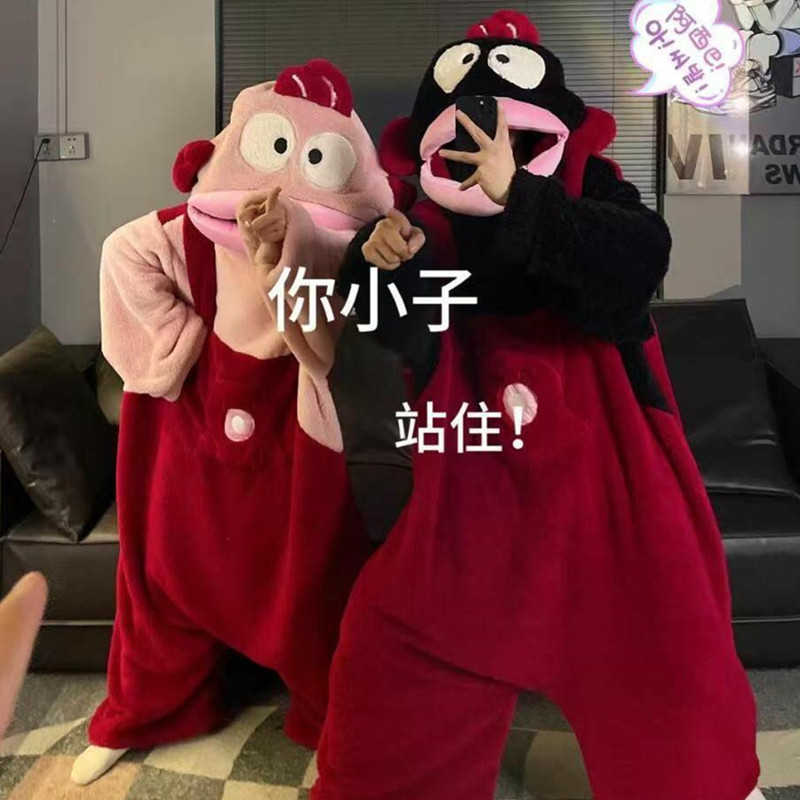 Clownfish One-Piece Couple Pajamas for Women, Autumn and Winter Style, Coral Fleece, Thickened, Cute Cartoon Men's Robe, Loungewear