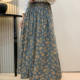 Floral Mid-Length Skirt 2026 Spring New Vintage Artistic A-Line Skirt with Elastic Waist Slimming Long Skirt for Women